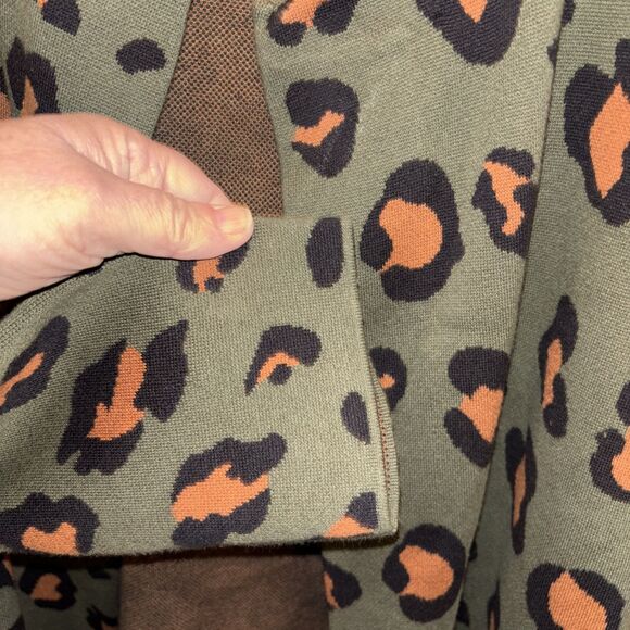 Ann Taylor Open Front Cardigan Green Cheetah Print LP Petite Long Sleeve Stretch - Picture 4 of 12